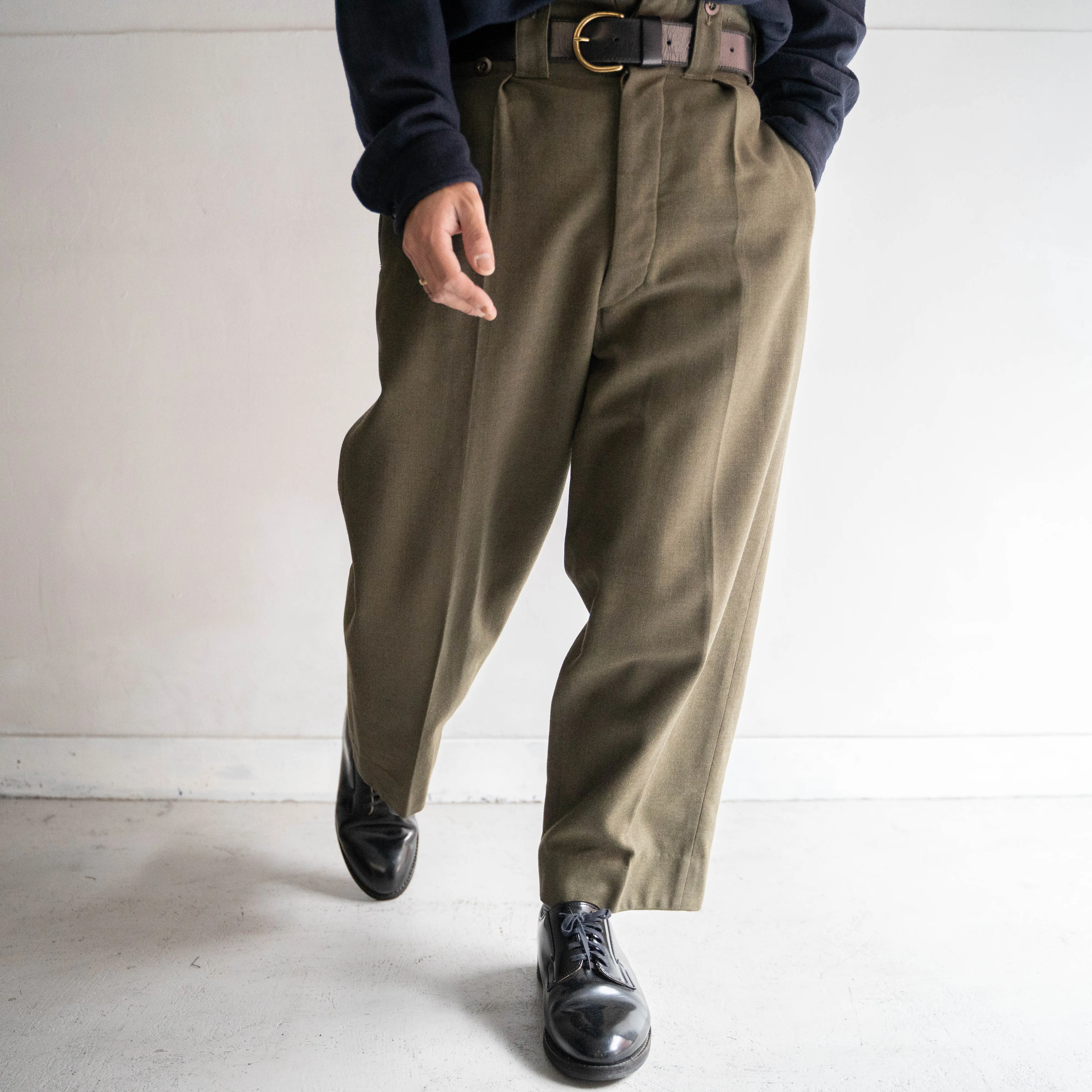 1960s belgium military wool pants 'with belt adjuster' 'dead stock'