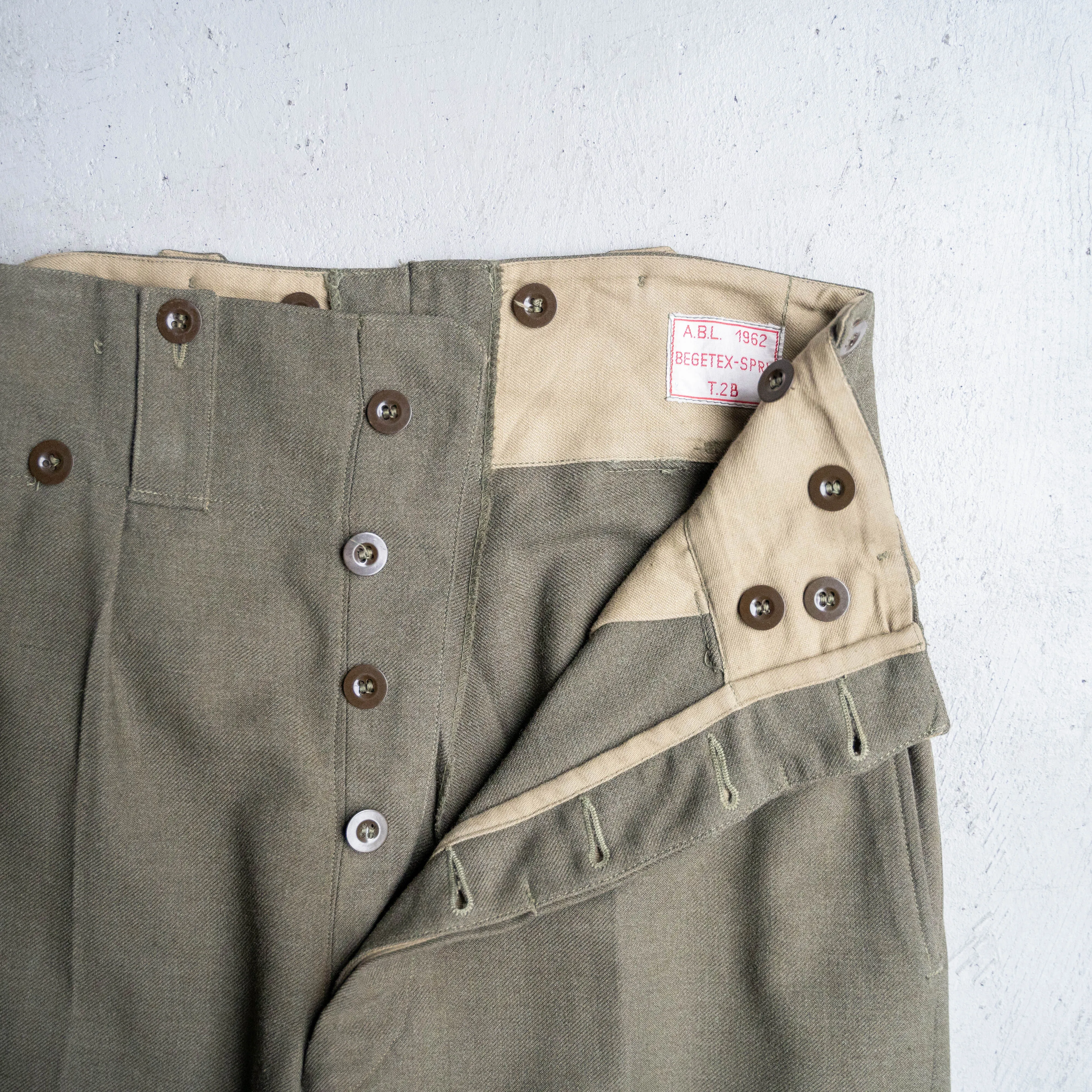 1960s belgium military wool pants 'with belt adjuster' 'dead stock'