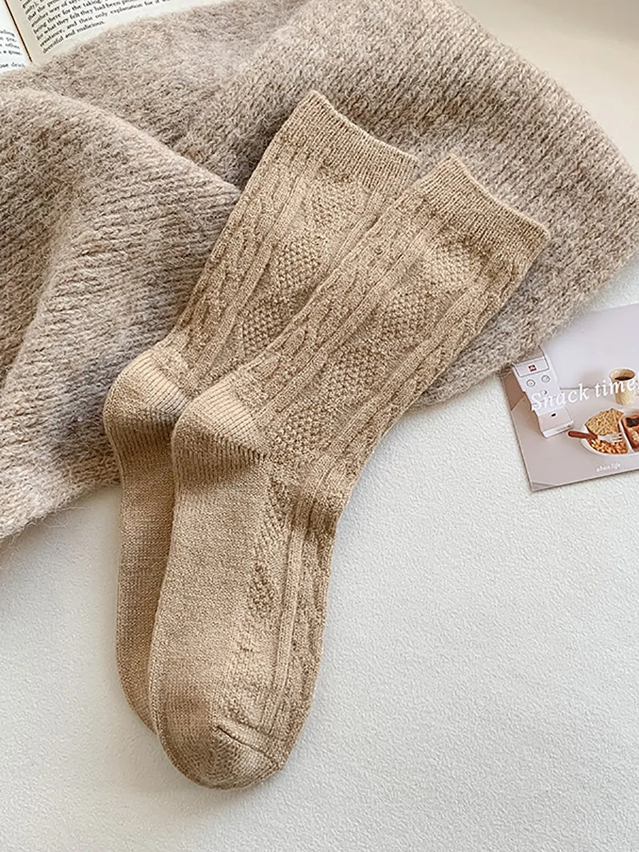 6 Pairs Women Winter Solid Wool Socks