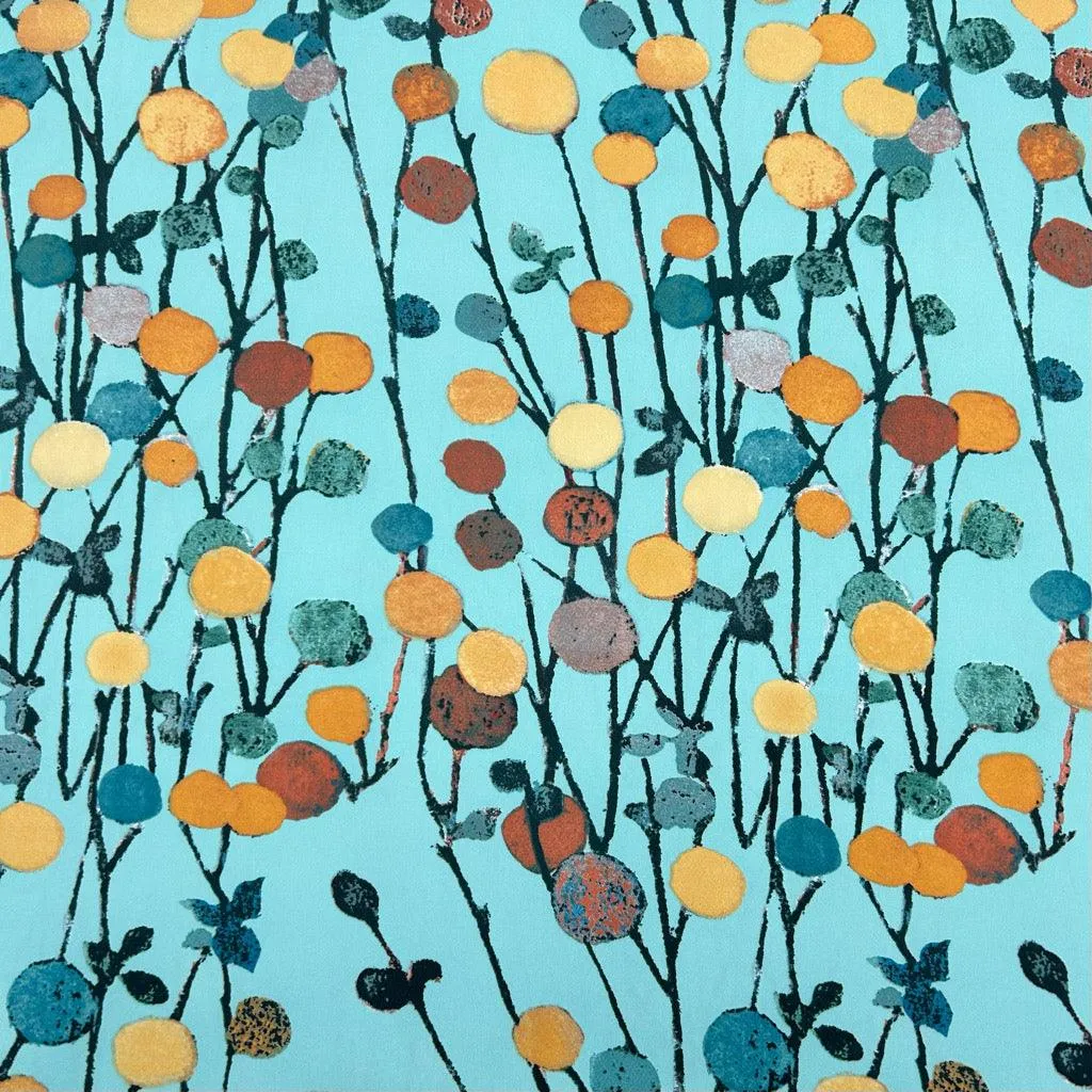 Abstract Round Flowers Crepe Fabric