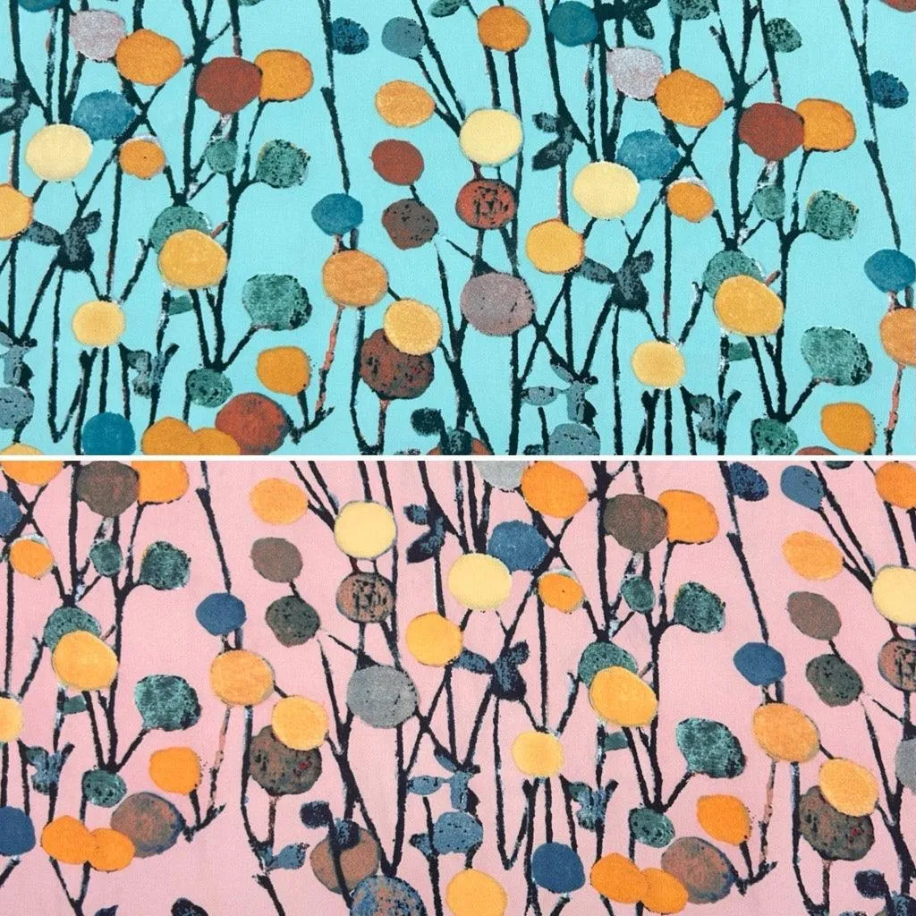 Abstract Round Flowers Crepe Fabric