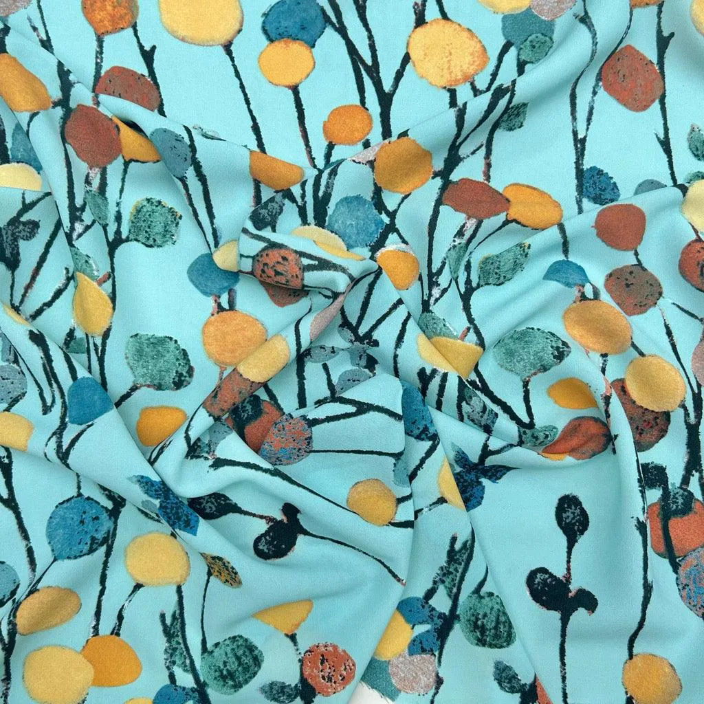 Abstract Round Flowers Crepe Fabric