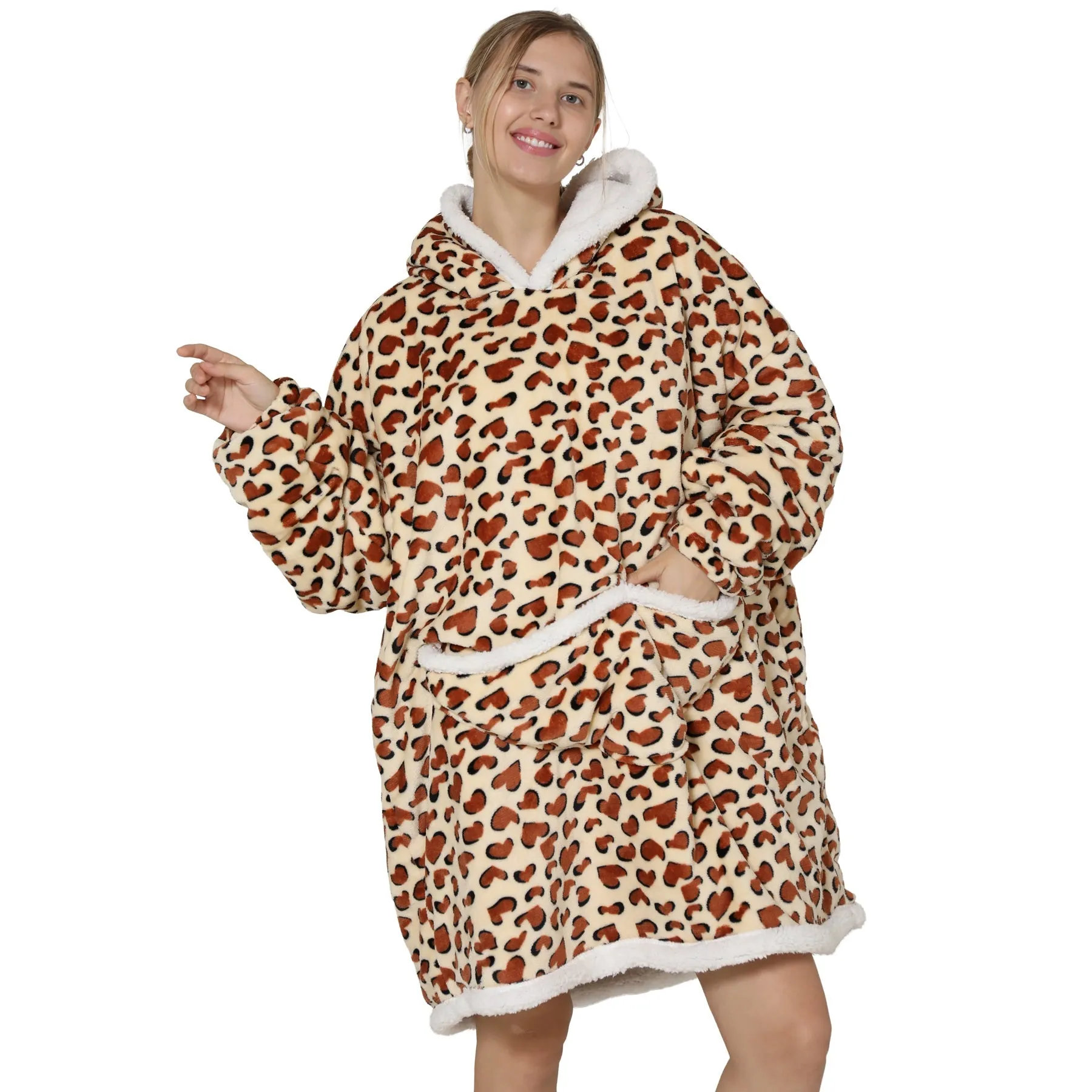 Adults Leopard Print Oversized Plush Blanket Hoodie