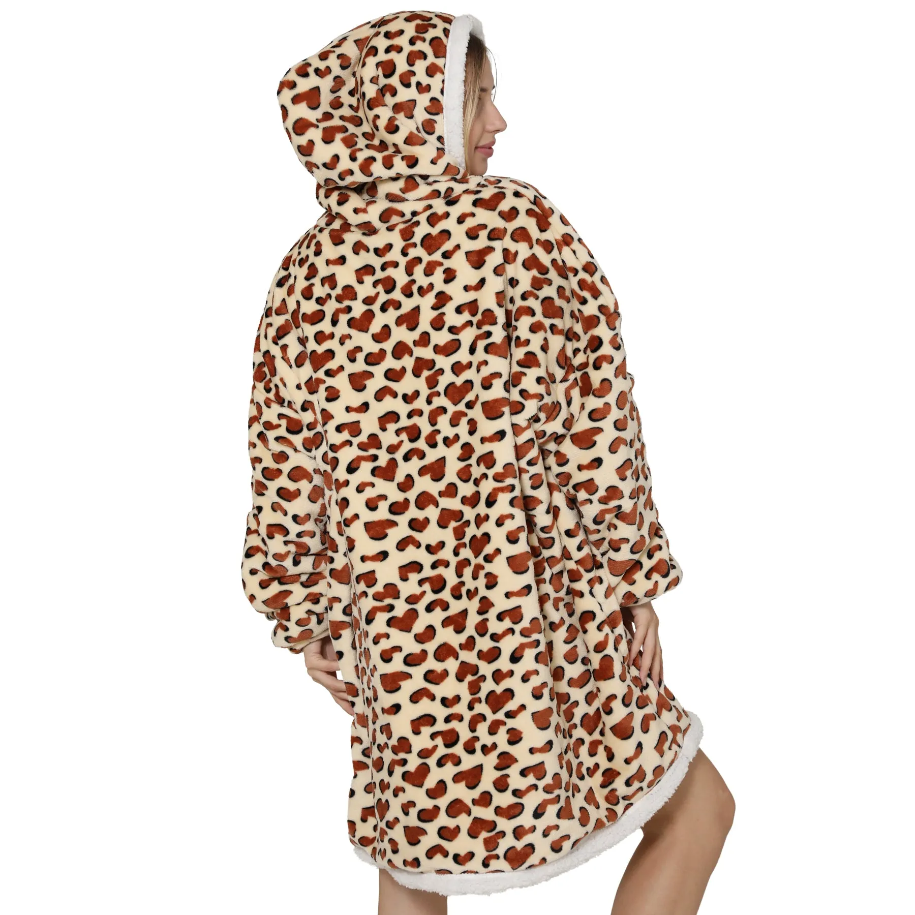 Adults Leopard Print Oversized Plush Blanket Hoodie