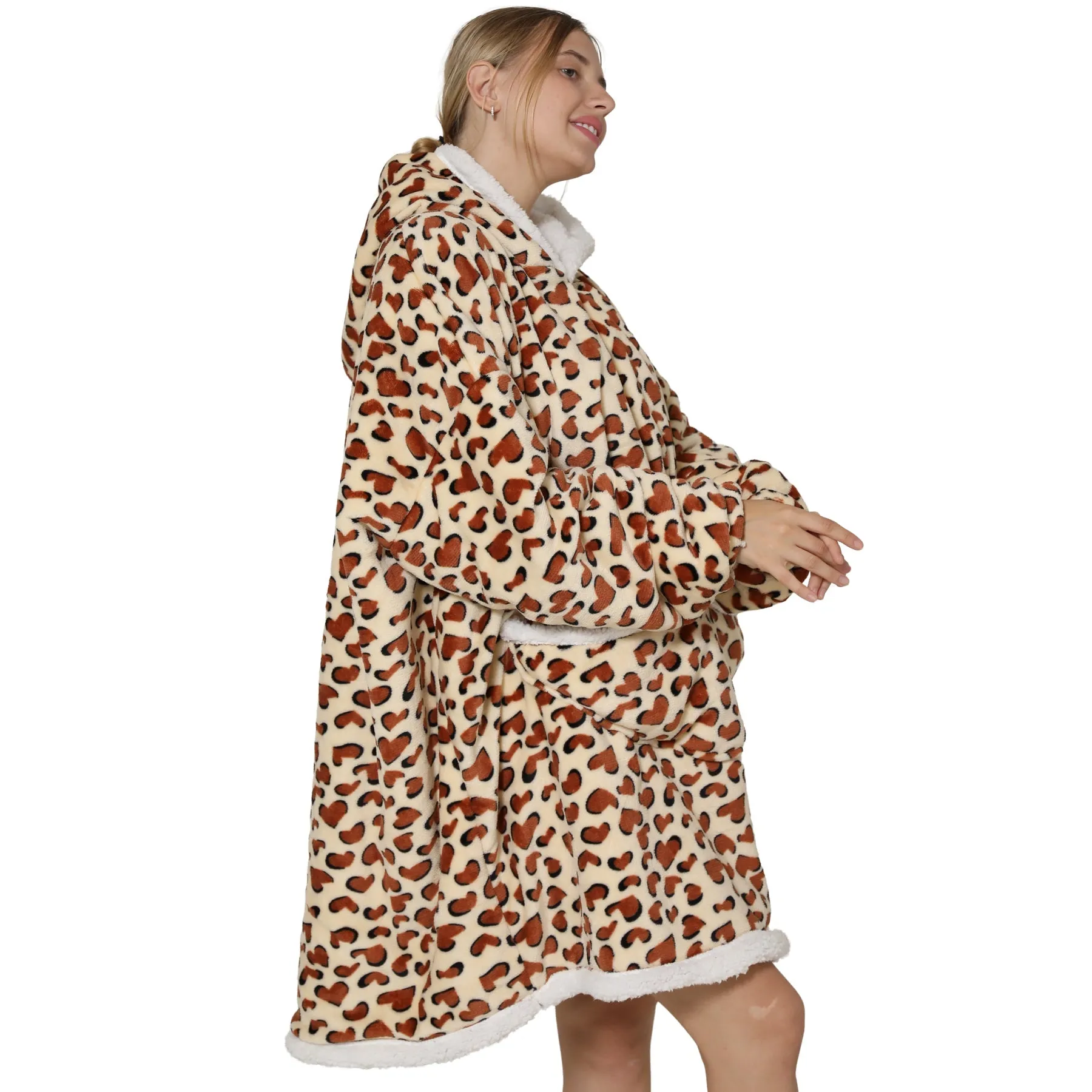 Adults Leopard Print Oversized Plush Blanket Hoodie