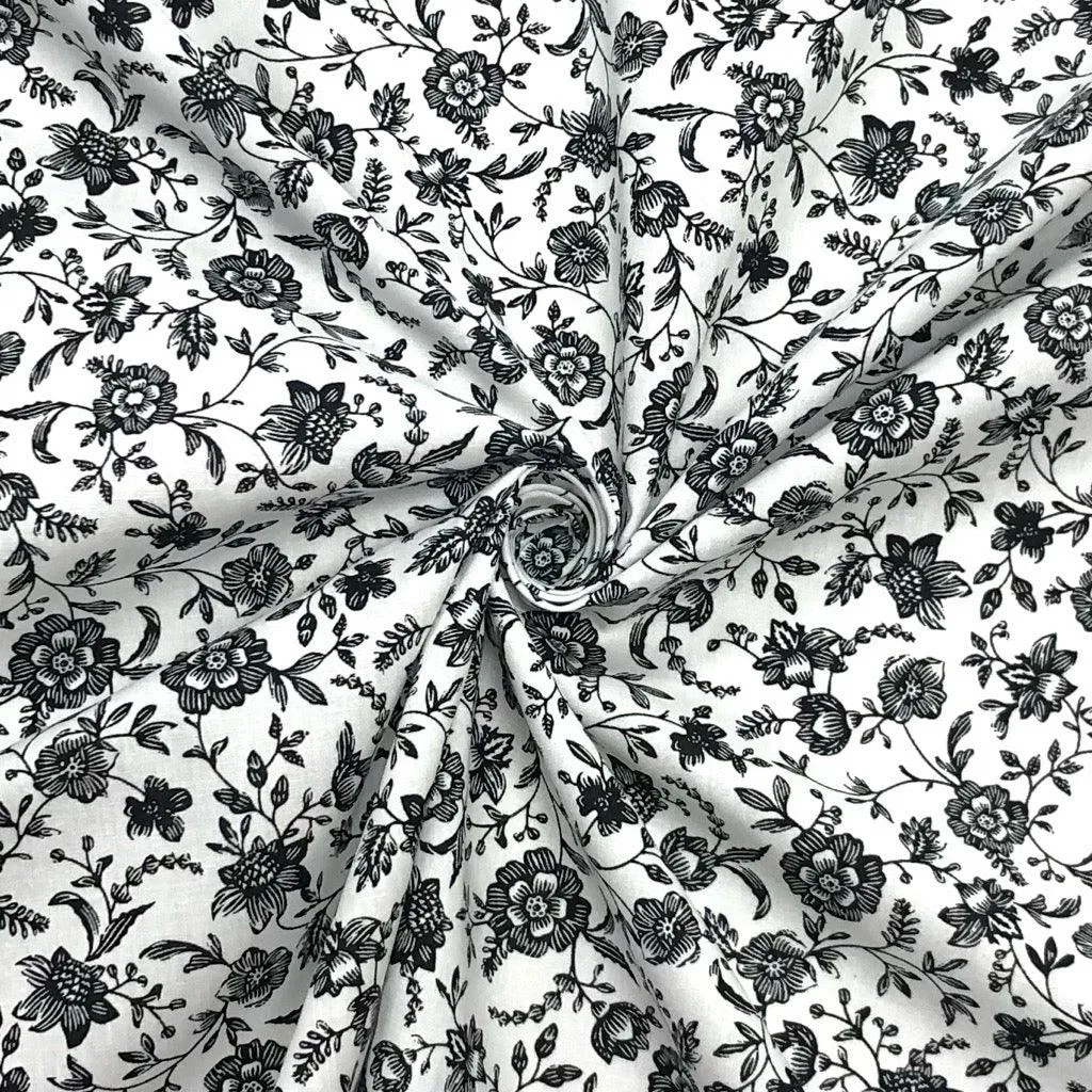 Allover Flower Vines Cotton Poplin Fabric