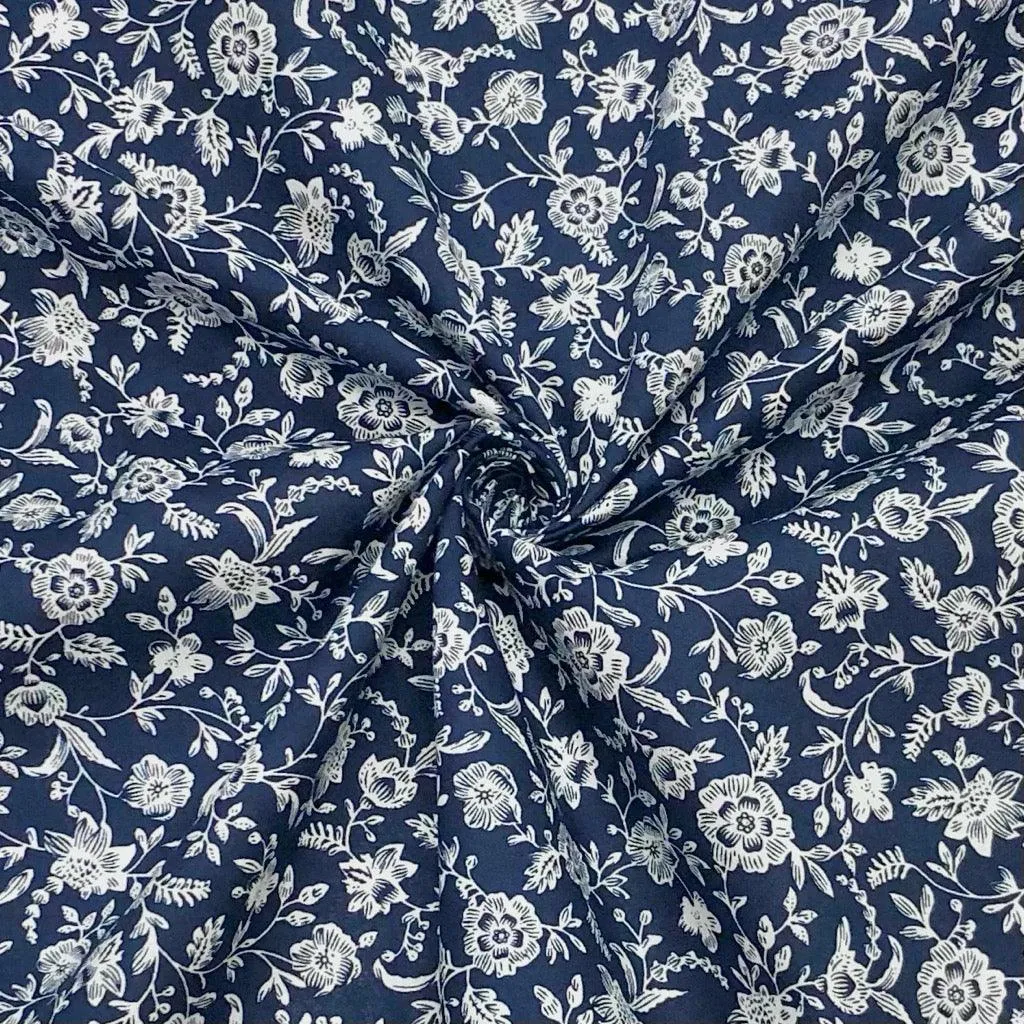 Allover Flower Vines Cotton Poplin Fabric