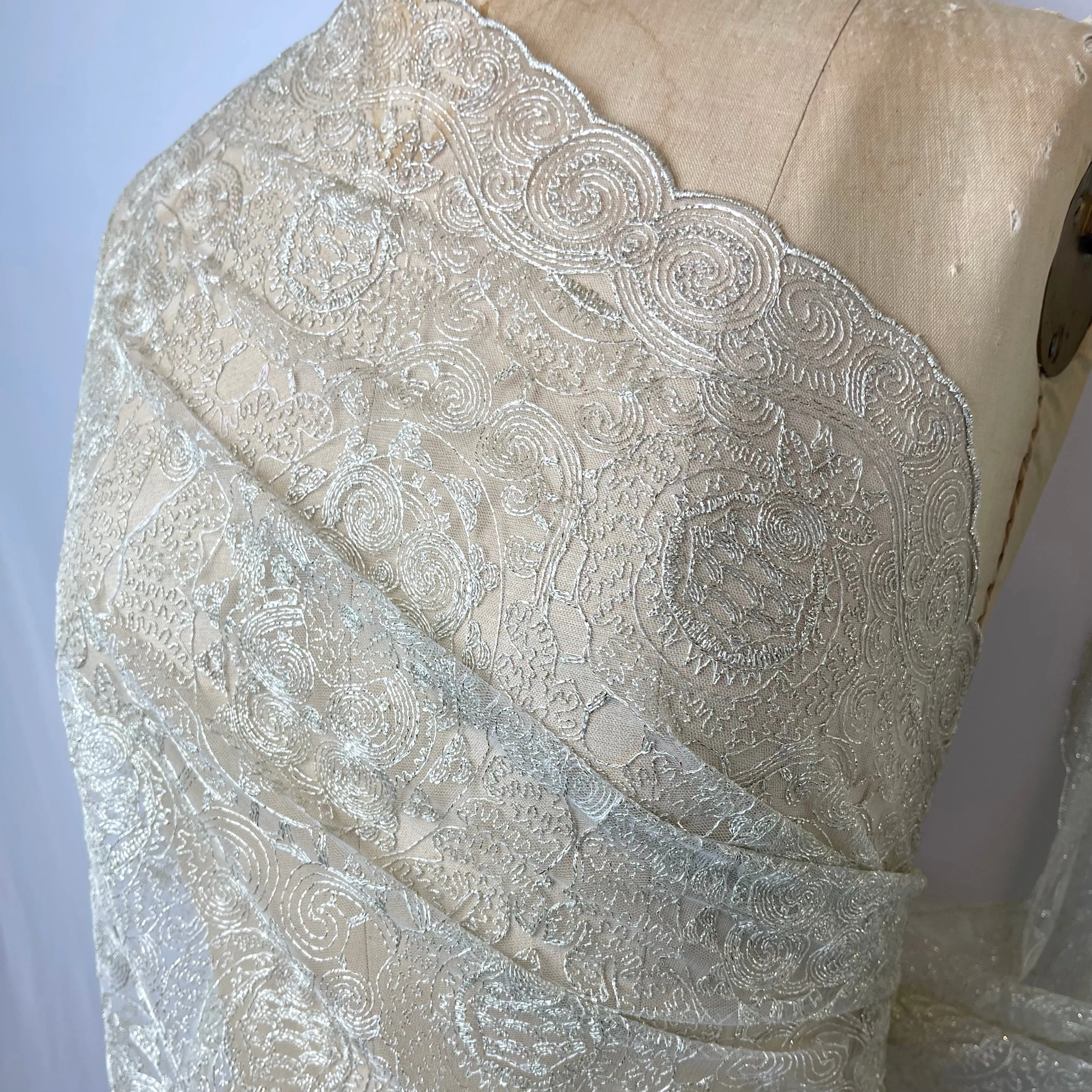 Amalfi palest gold embroidered mesh