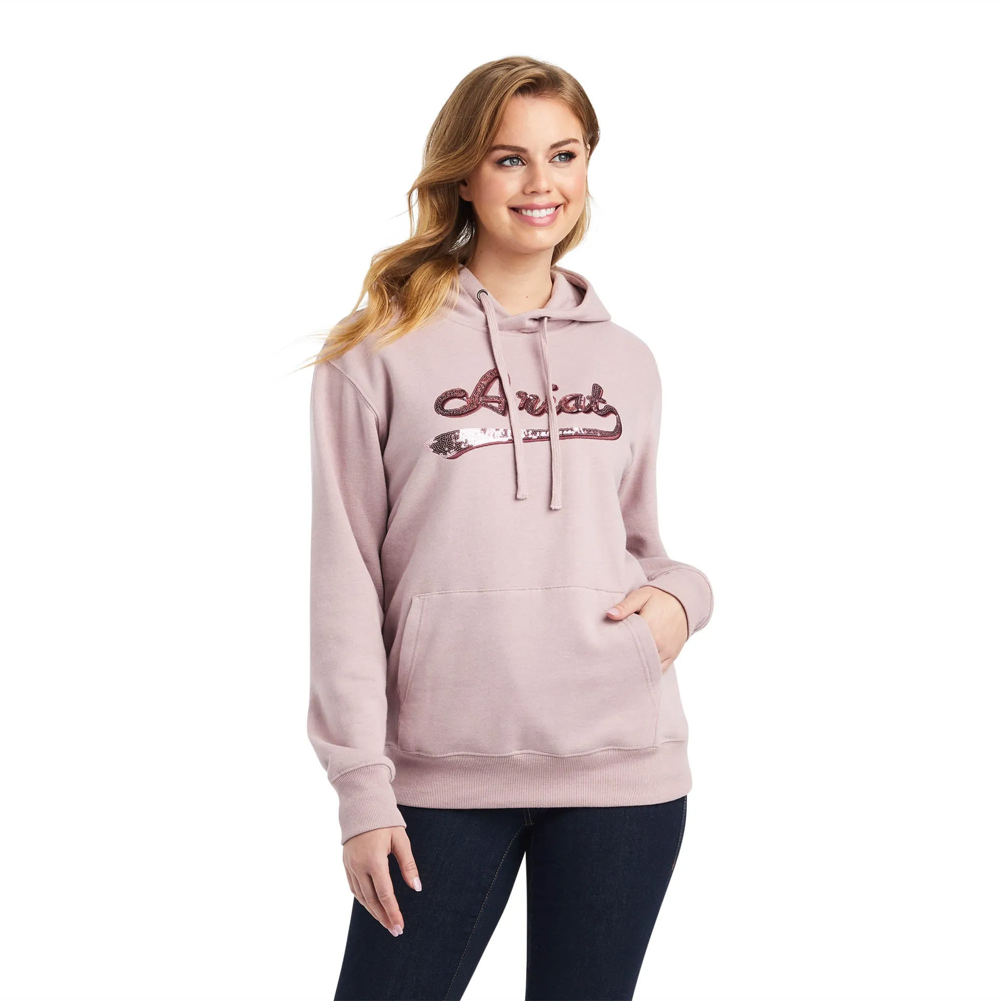 Ariat Women's Real Sequin Logo Hoodie, Rose Heather