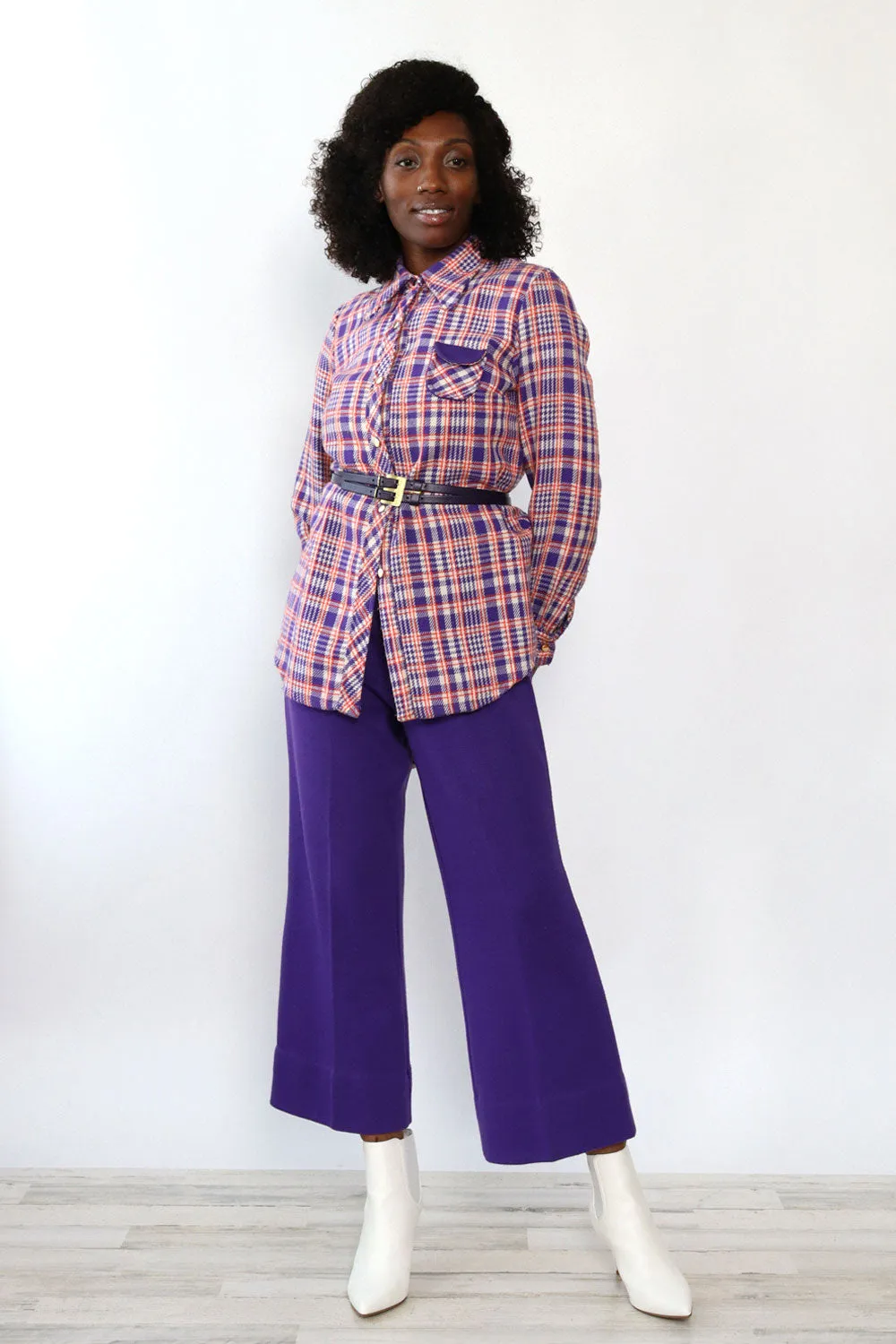 Art Shirt Plaid Purple Pant Set M