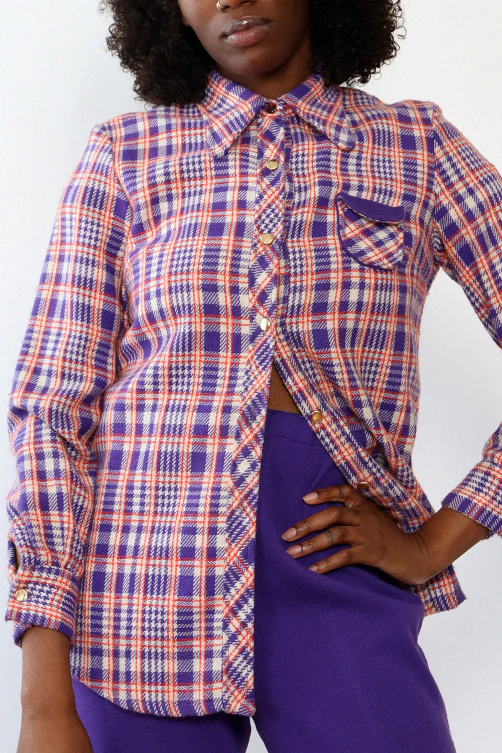 Art Shirt Plaid Purple Pant Set M