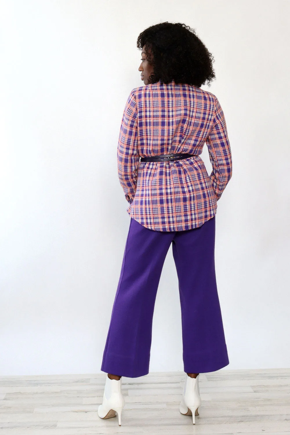 Art Shirt Plaid Purple Pant Set M