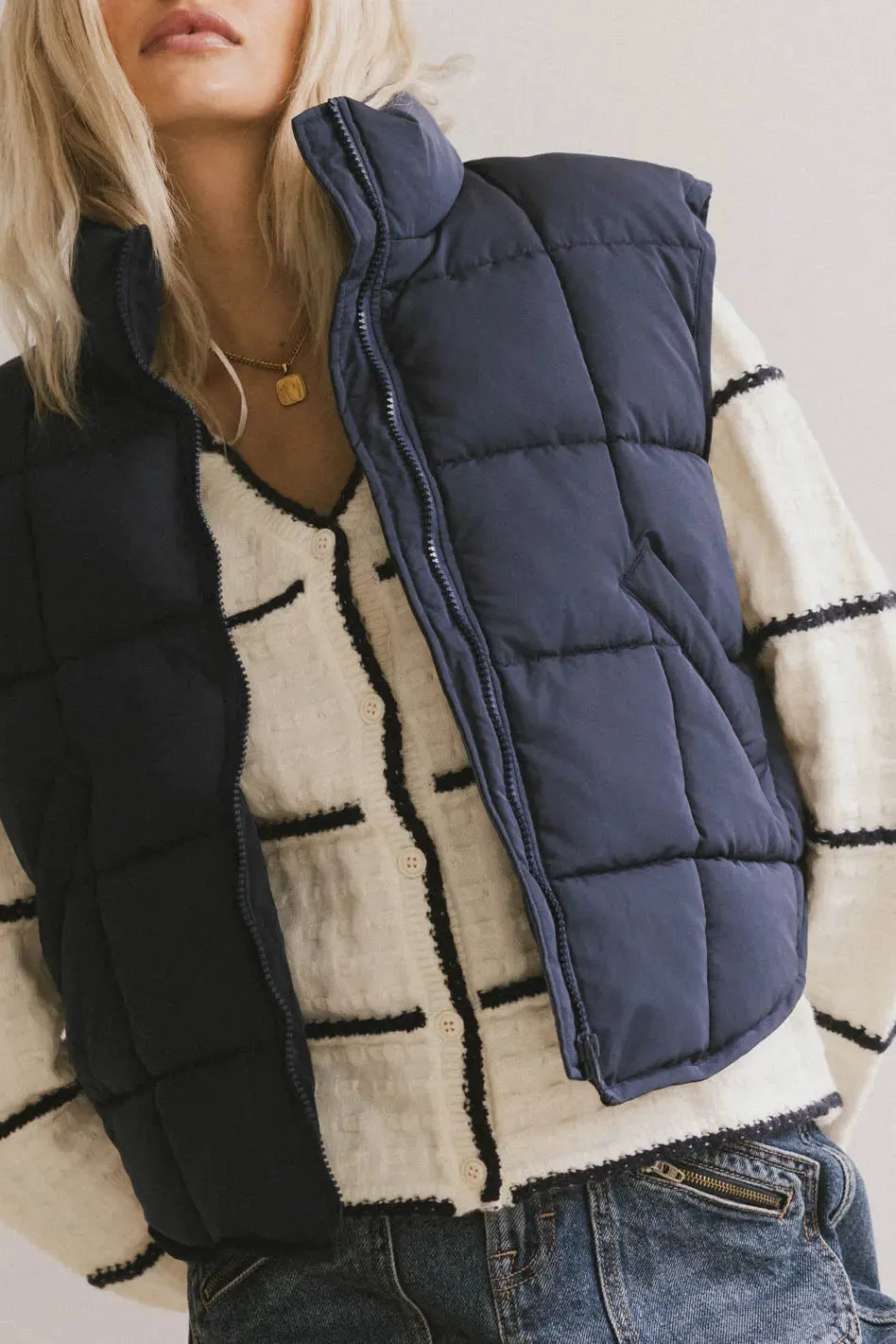 Bellese Quilted Puffer Vest in Navy - FINAL SALE