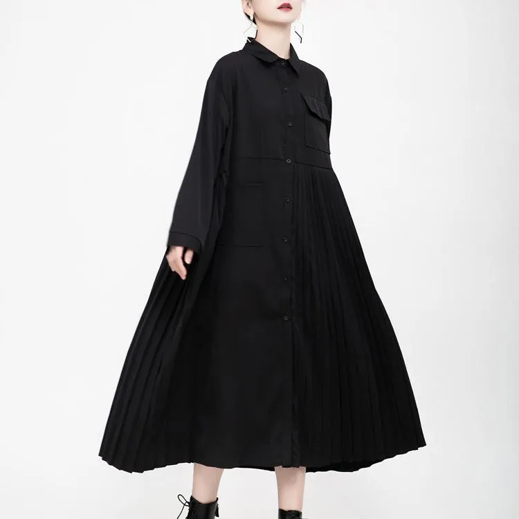 Black Casual Women Long Shirts Cozy Dresses