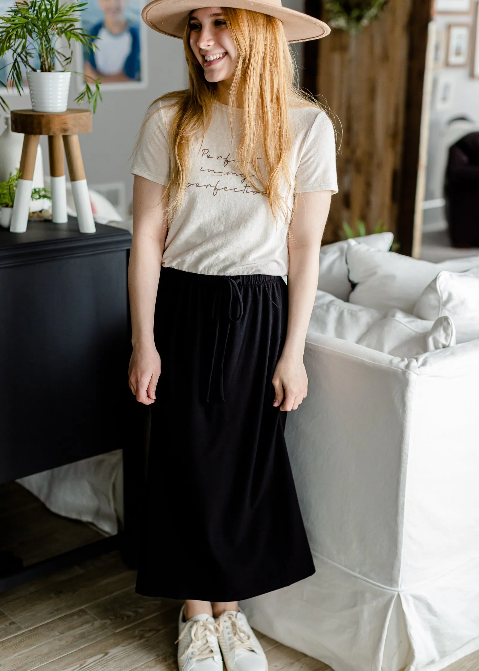 Black Lightweight Midi Skirt