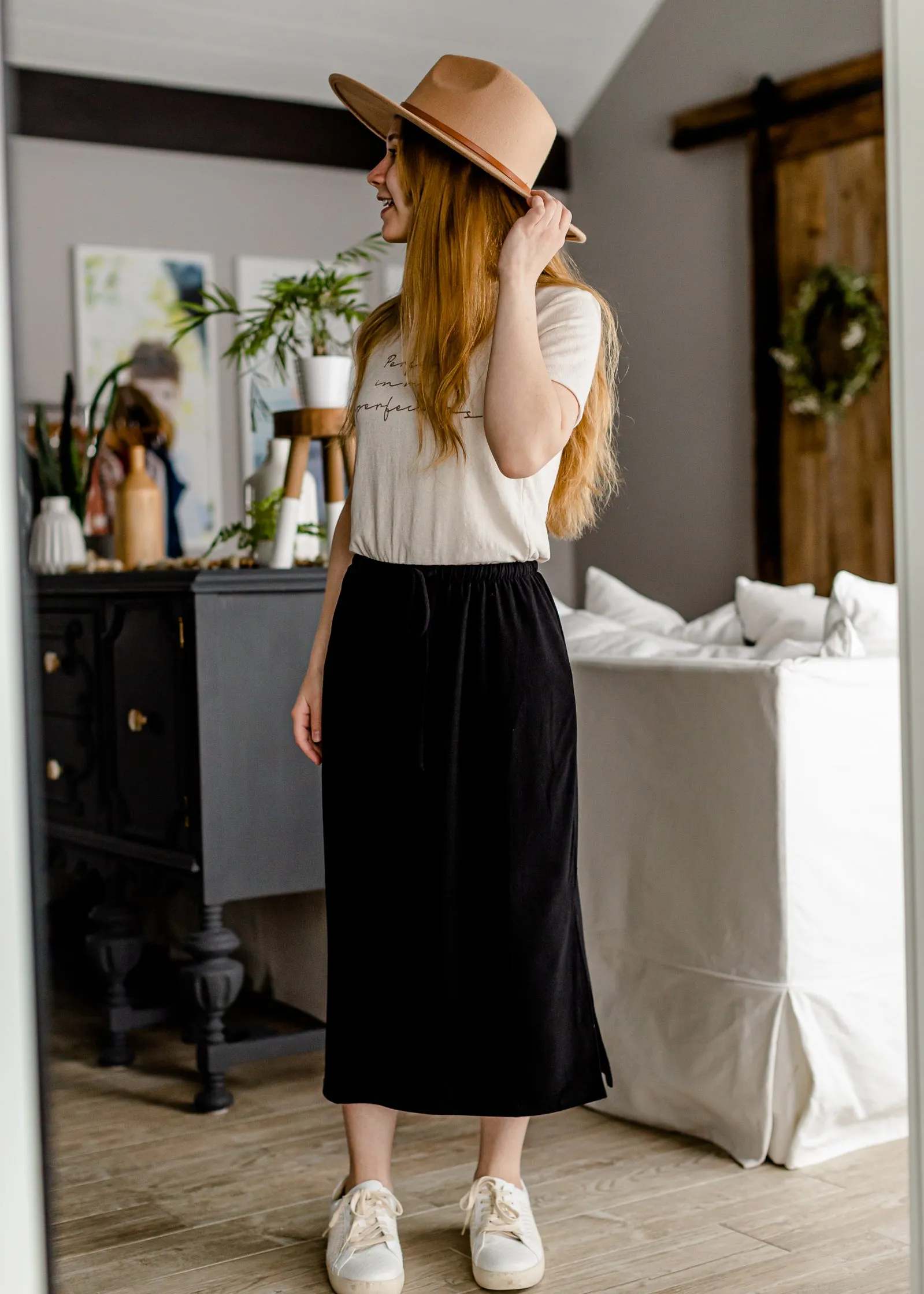 Black Lightweight Midi Skirt