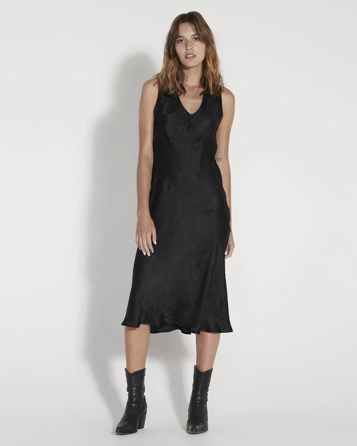 Black Silk Kennedy Midi Dress