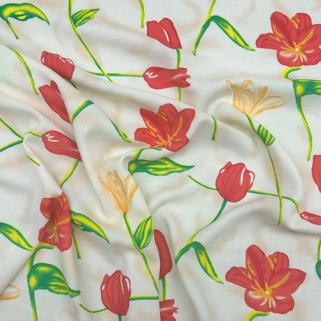 Blooming Roses Viscose Challis Fabric