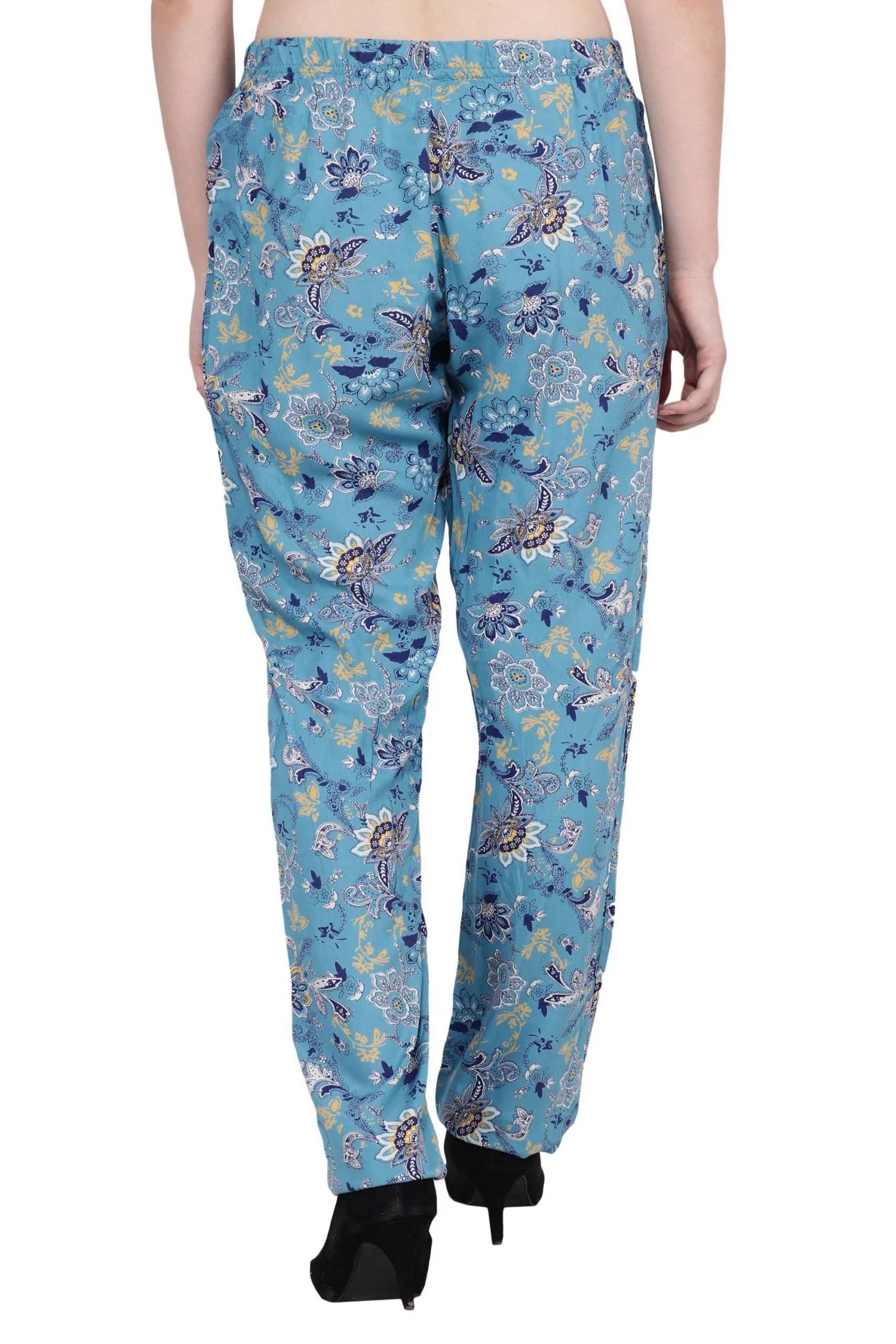 Blue Floral Printed Trousers