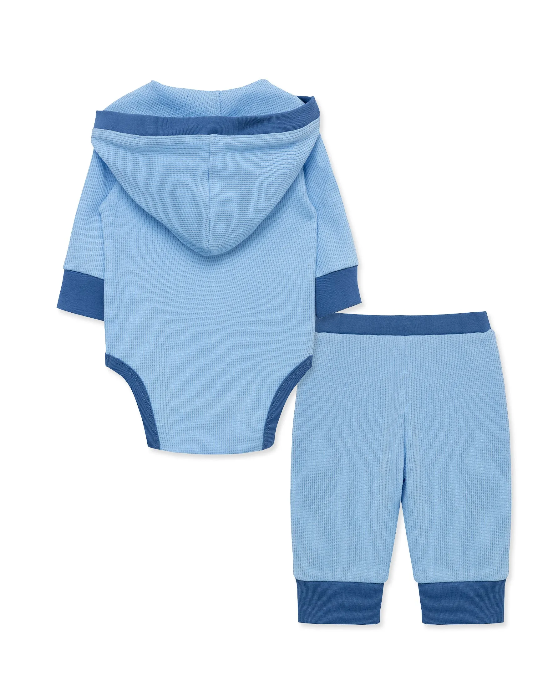 Blue Waffle Knit Bodysuit & Pant Set