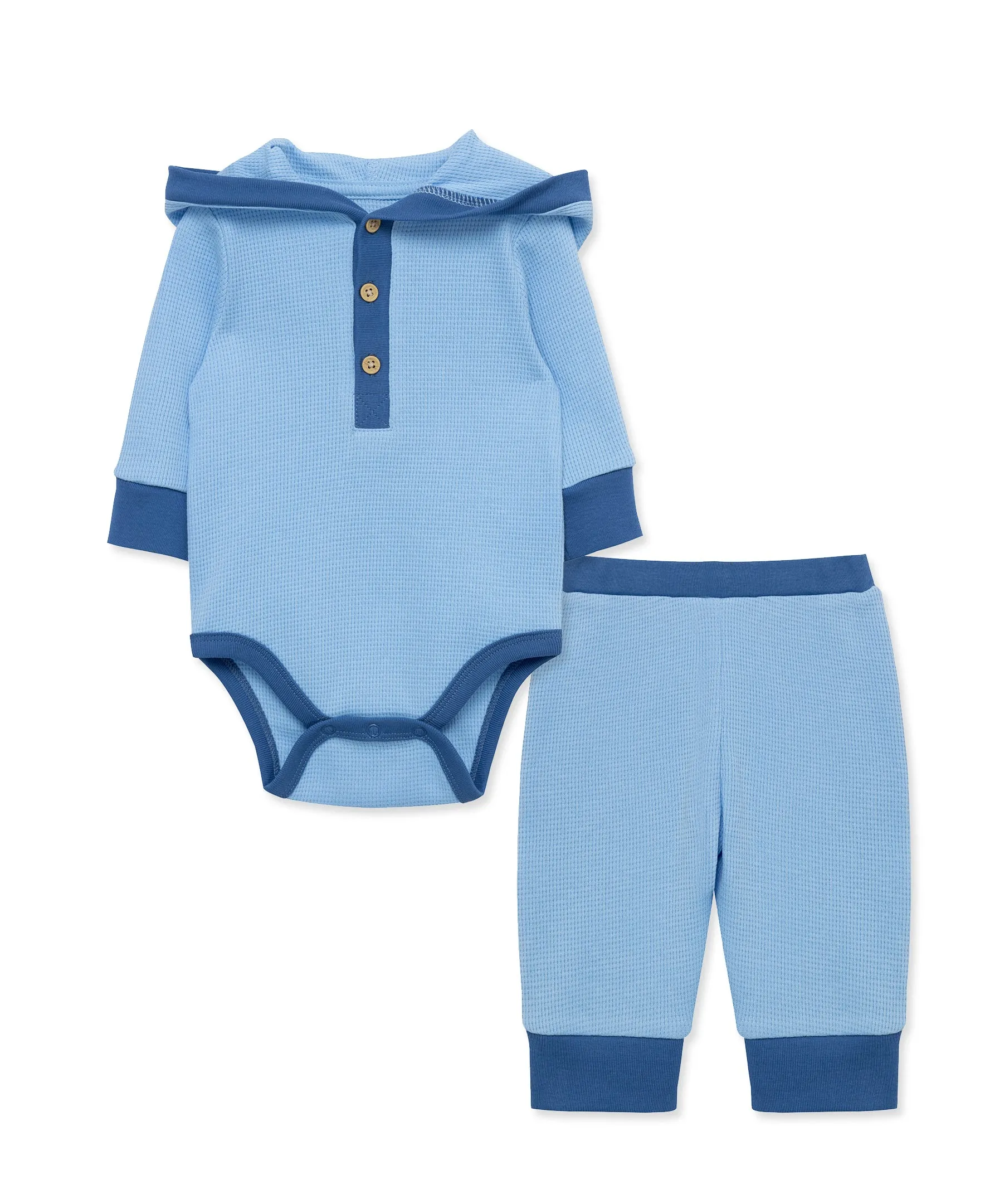 Blue Waffle Knit Bodysuit & Pant Set