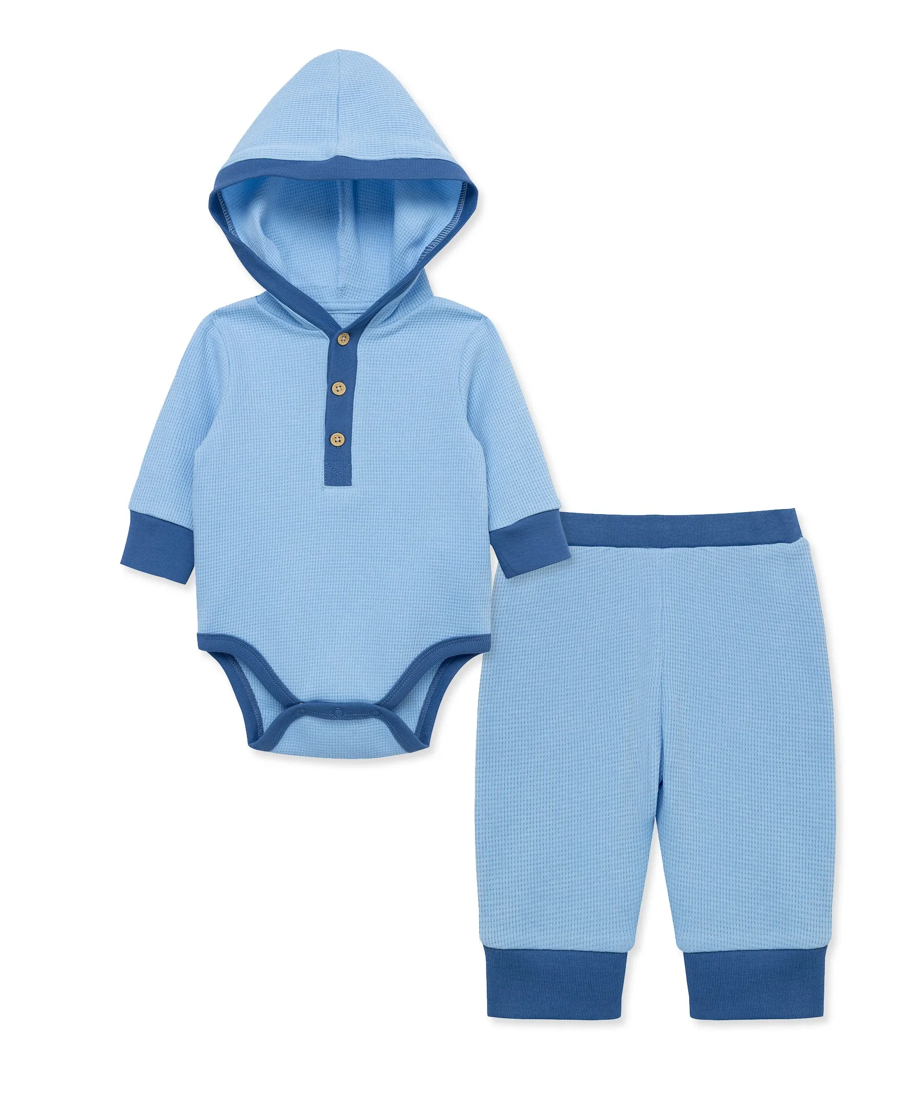 Blue Waffle Knit Bodysuit & Pant Set