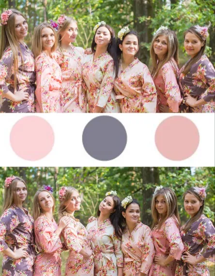 Blush, Rose Gold and Charcoal Wedding Colors Bridesmaids Robes