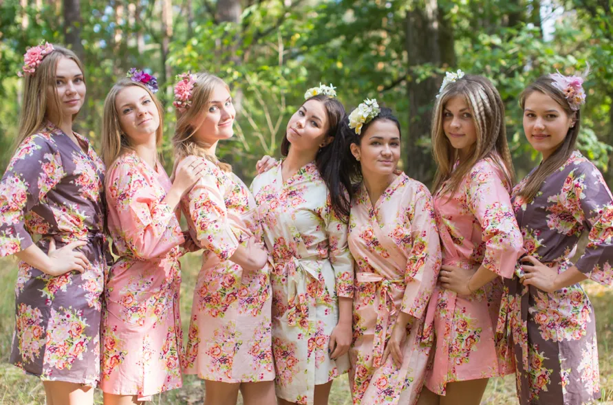 Blush, Rose Gold and Charcoal Wedding Colors Bridesmaids Robes