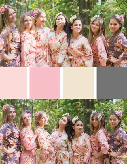 Blush, Rose Gold and Charcoal Wedding Colors Bridesmaids Robes