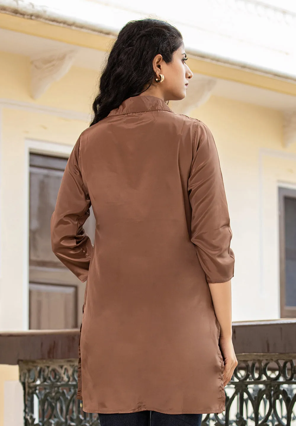 Brown Solid Crepe Short Kurtis (Set Of 1)