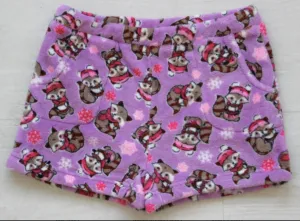 Candy Pink Girls Fleece Pajama Shorts in Raccoon & Smores Pattern