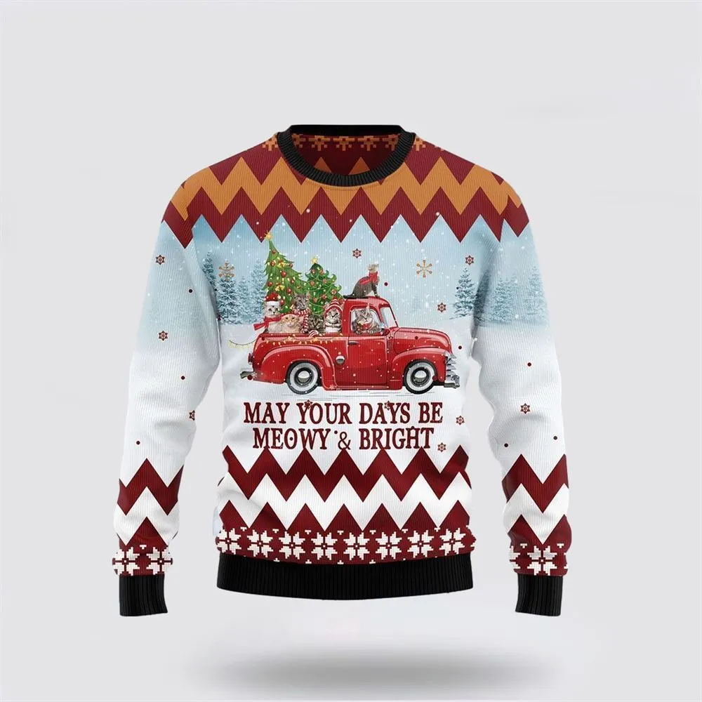 Cat Red Truck Ugly Christmas Sweater For Men And Women, Best Gift For Christmas, Christmas Fashion Winter