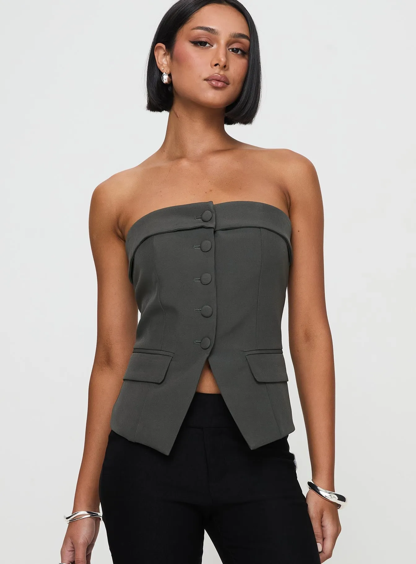 Change It Up Strapless Top Grey