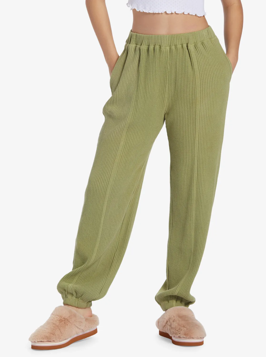 Chloe Kim Off Duty Waffle Sweatpants - Iguana