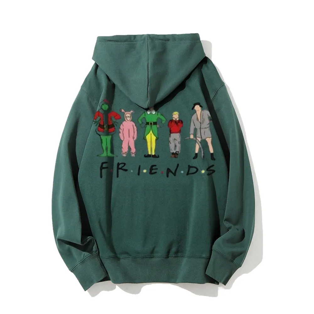 Christmas Friends Graphic Pullover With Kangaroo Pocket Hoodies