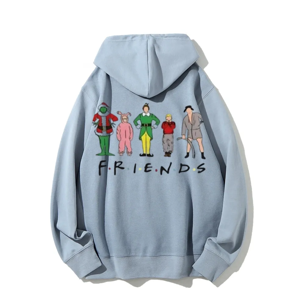 Christmas Friends Graphic Pullover With Kangaroo Pocket Hoodies