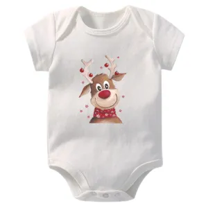 Christmas Reindeer White Baby Romper