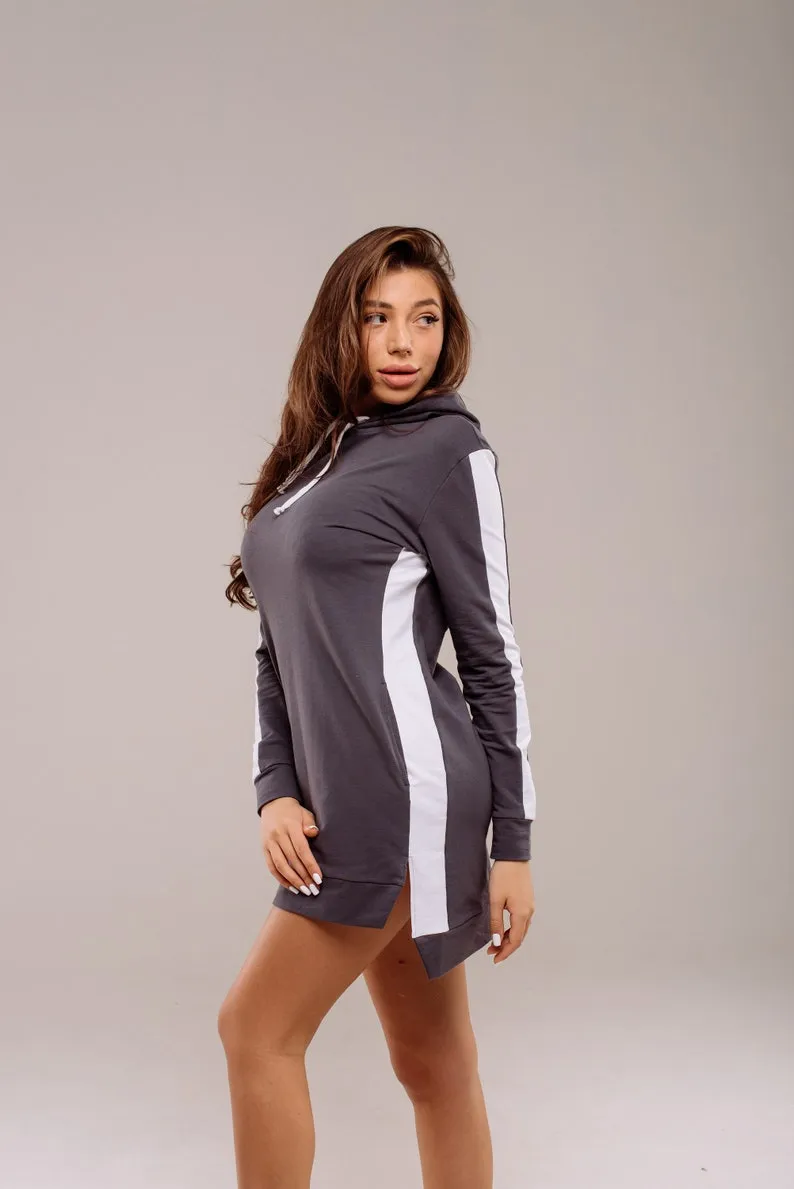 Cotton hooded sports dress long sleeve SweetJama - Gray