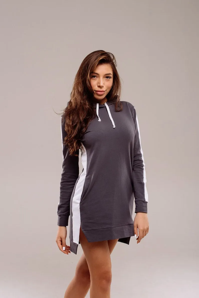 Cotton hooded sports dress long sleeve SweetJama - Gray