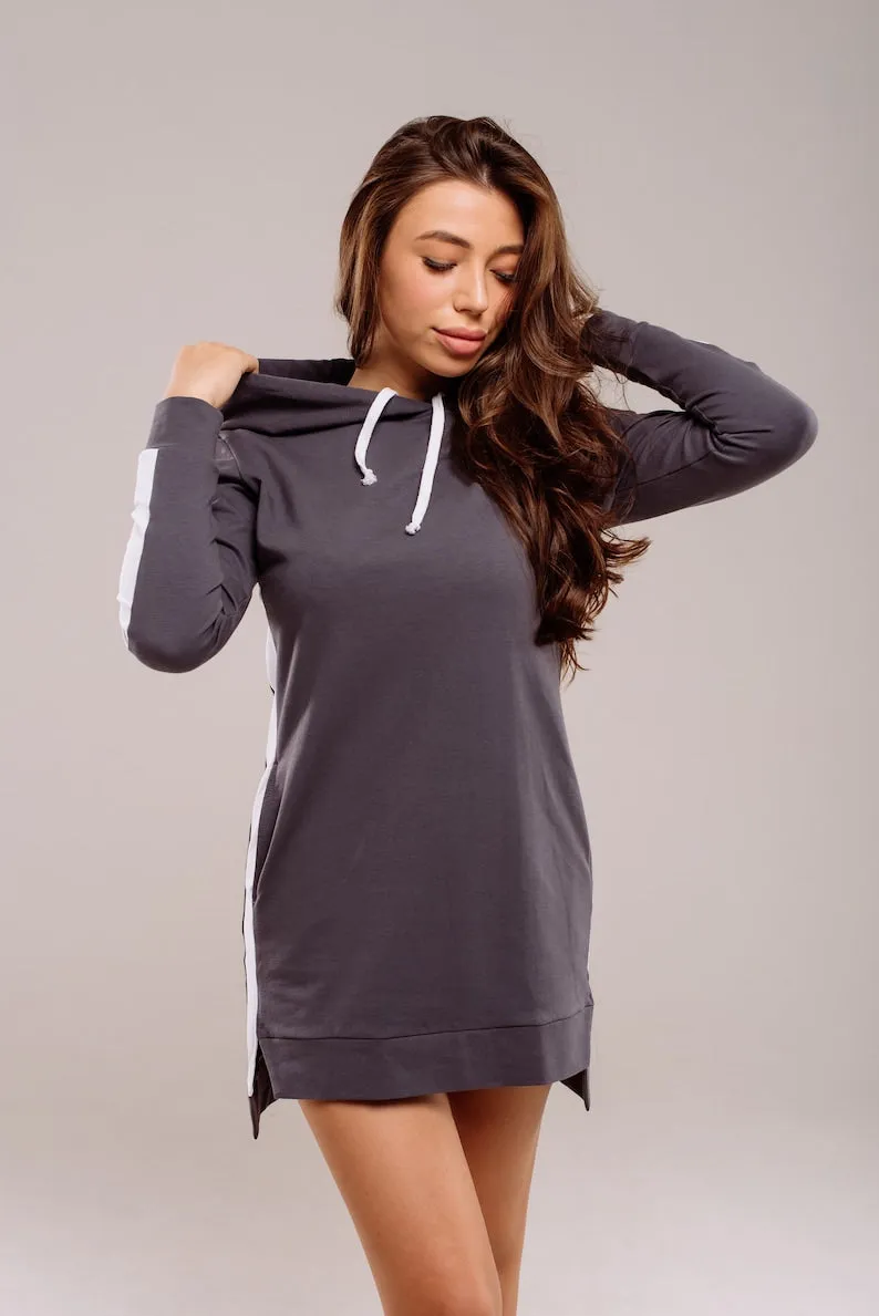 Cotton hooded sports dress long sleeve SweetJama - Gray