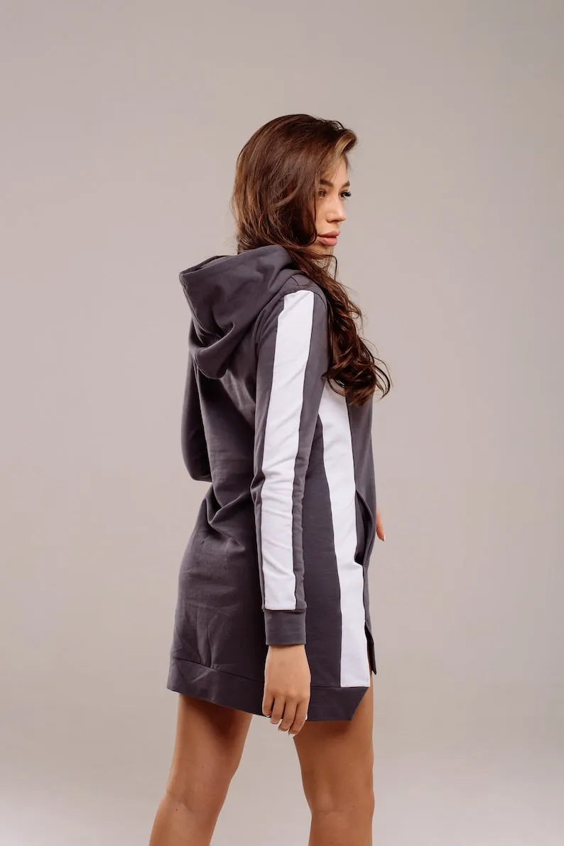 Cotton hooded sports dress long sleeve SweetJama - Gray