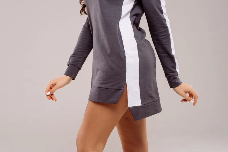 Cotton hooded sports dress long sleeve SweetJama - Gray