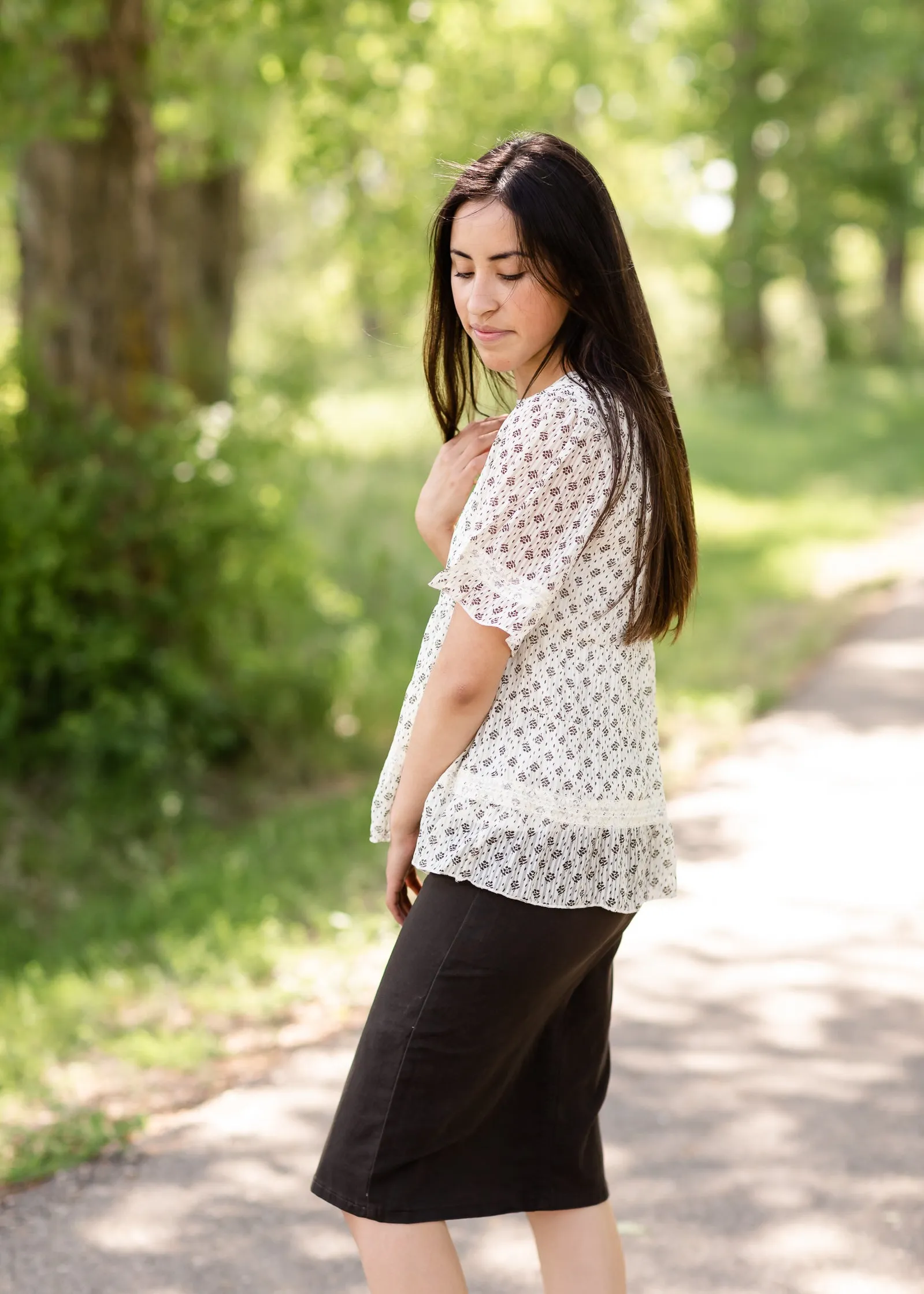 Cream Floral Print Lace Detail Top - FINAL SALE