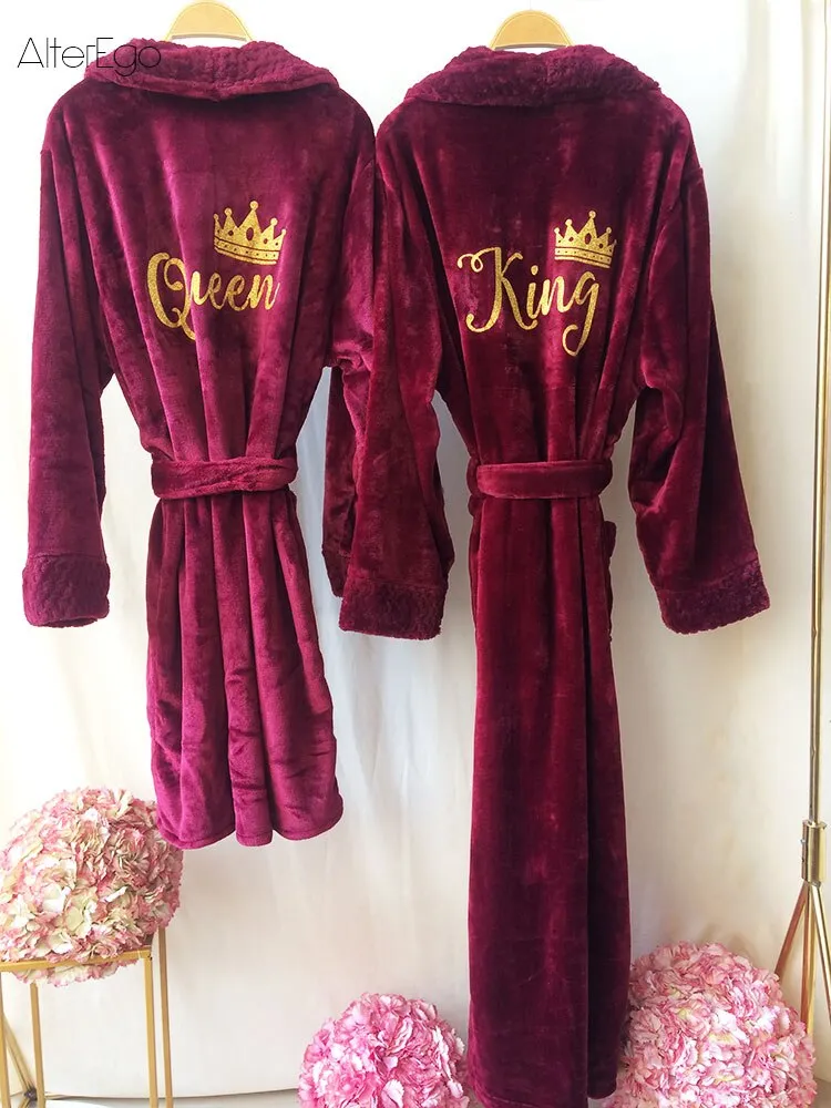 Custom Couple Bathrobe Personalized Wedding Bathrobe Flannel Anniversary King Queen Robes Honeymoon Mr Gift Bride And Groom Gift