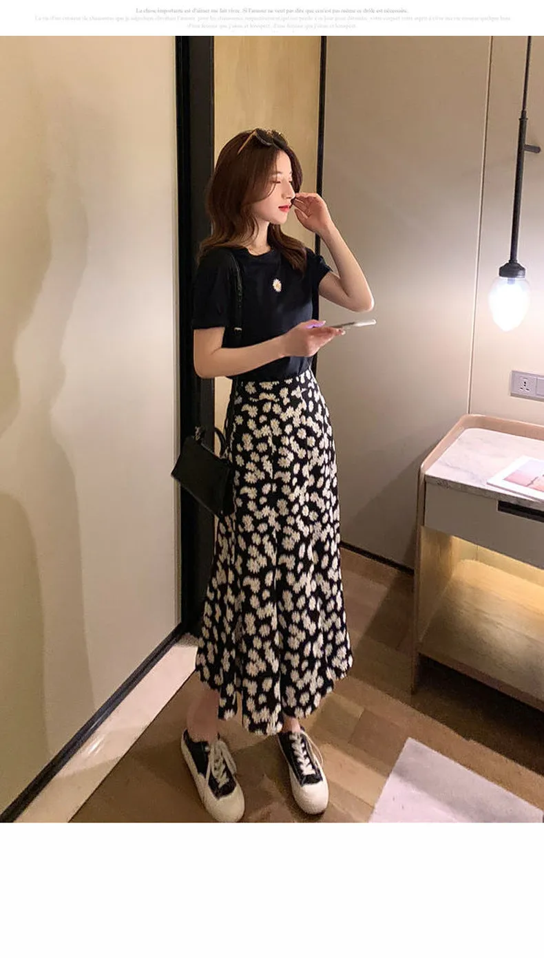 Daisy Sets Women Summer Western Hong Kong Elegant Matching Feminine Floral Mid-Length aTwo-Piece Skirt