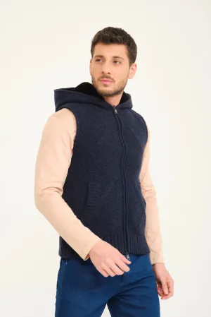 Dark Blue Wool & Rex Fur Knit Vest