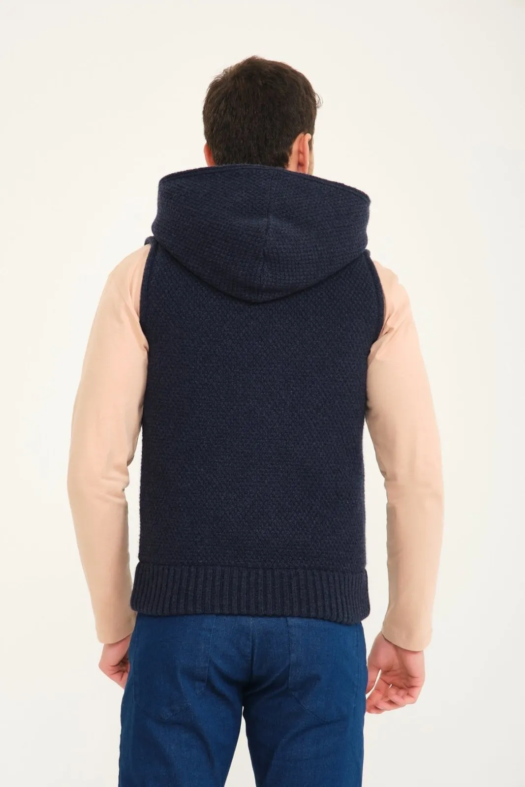 Dark Blue Wool & Rex Fur Knit Vest