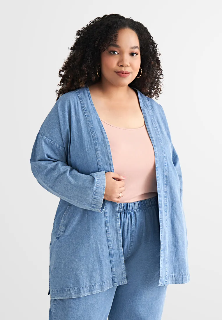 Deena Oversized Denim Kimono Outer - Dark Blue