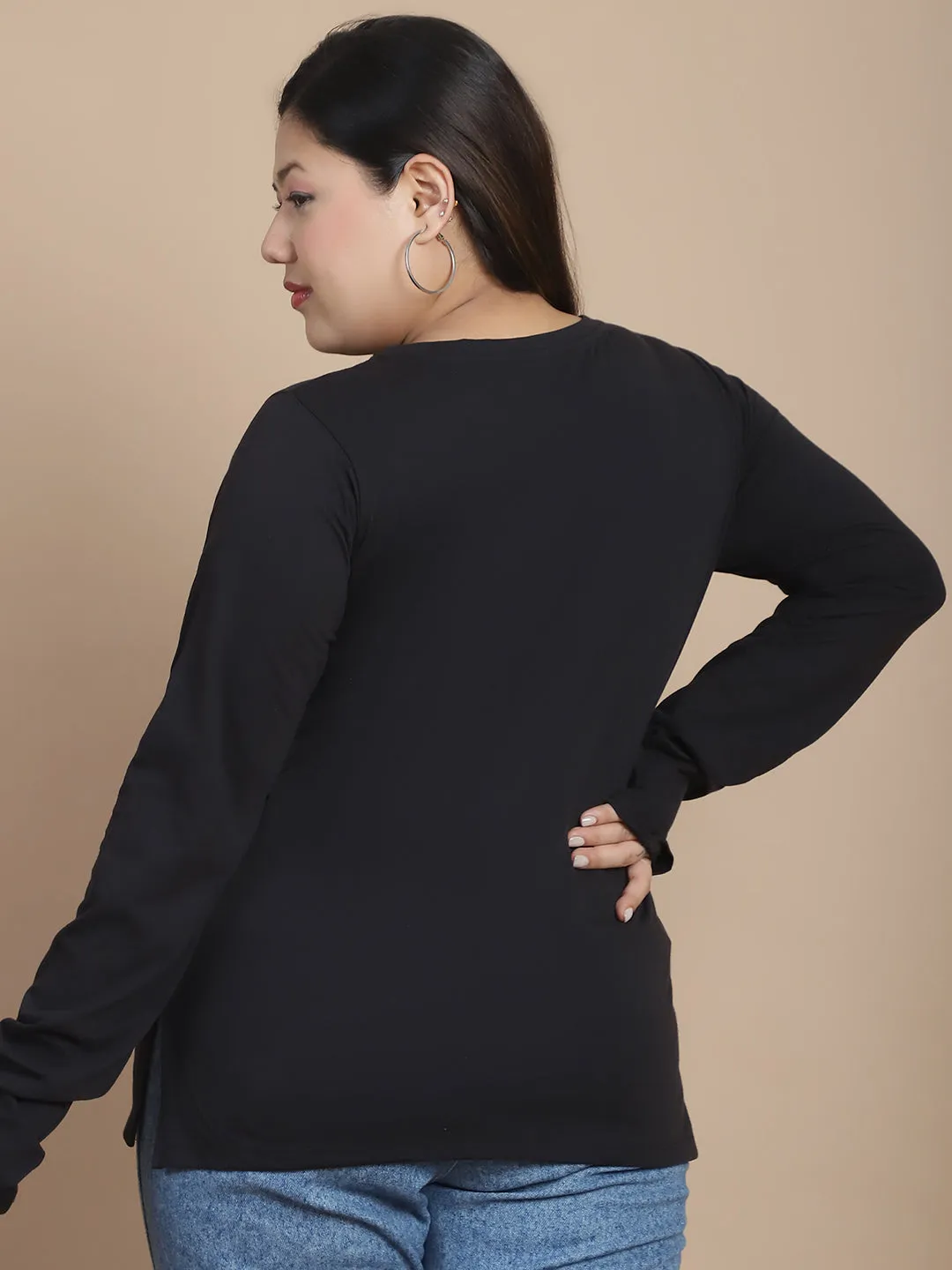 Effortless Elegance Women' Black Jersey Thumbhole Top