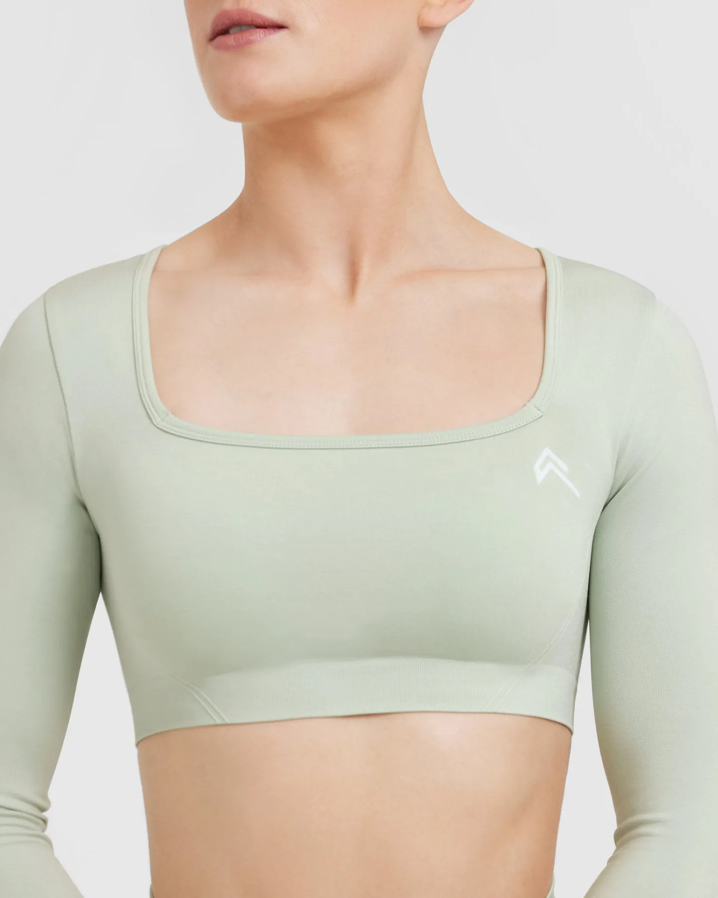 Effortless Square Neck Crop Long Sleeve Top | Tea Green